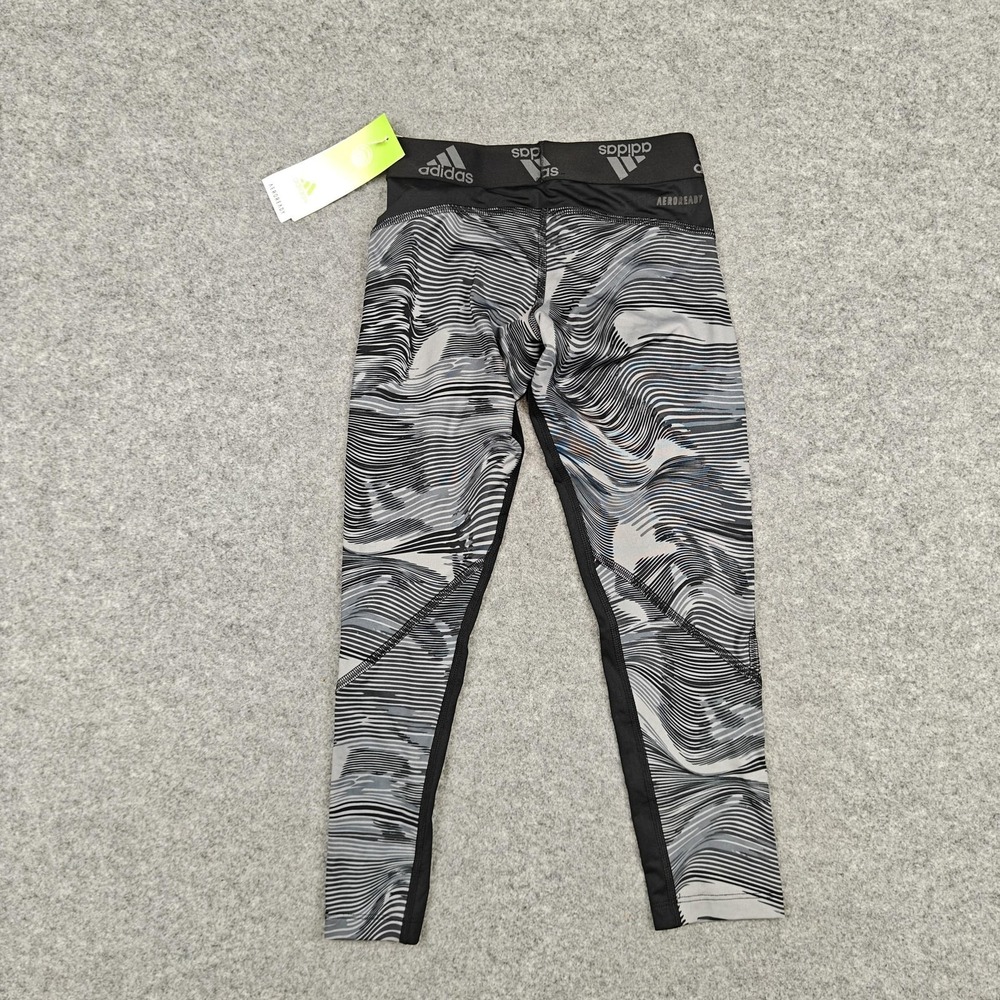 Adidas Leggings Boys 8 Black Print Techfit AEROREADY Compression Leggings New